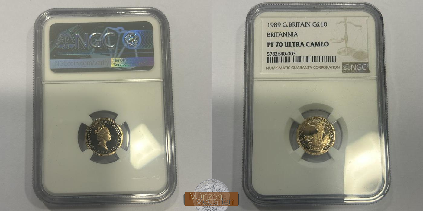  Großbritannien / 10 Pfund Gold Britannia 1/10 oz 1989 MM-Frankfurt KM#950 Feingold: 3,110 g   
