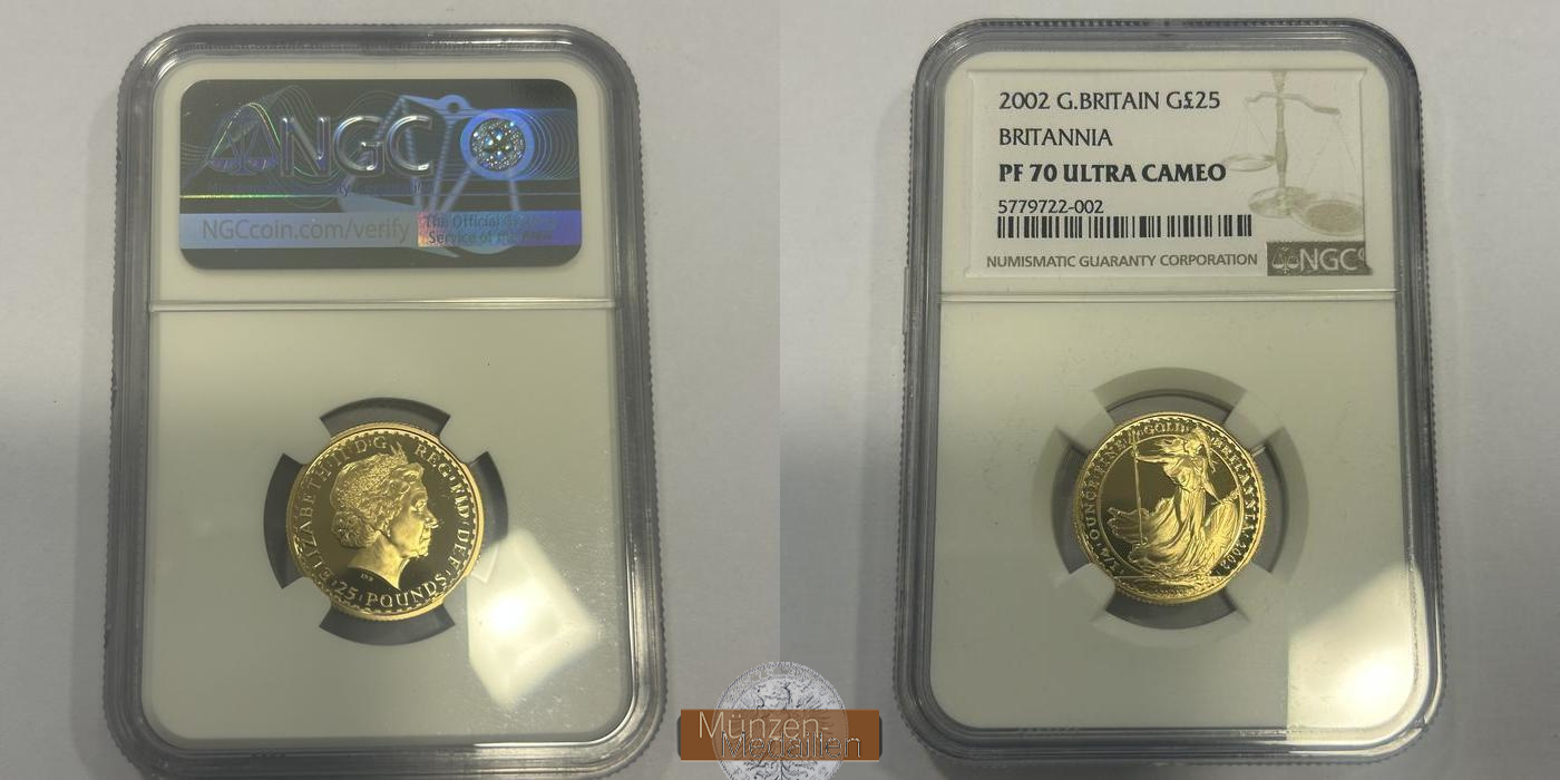  Großbritannien / 25 Pounds Gold Britannia 1/4 oz 2002 MM-Frankfurt Feingold: 7,776 g   