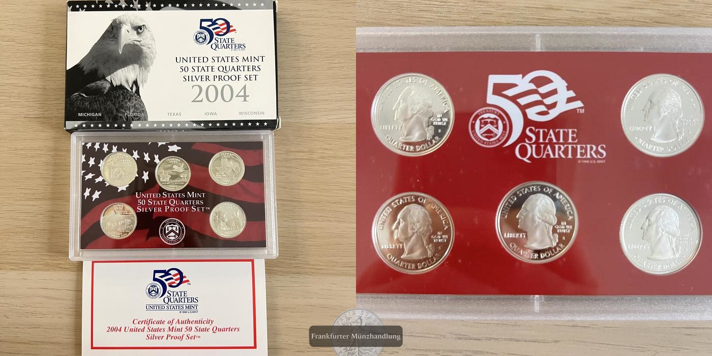  LOT: Usa 50 State Quaters 2004 Silver Proof set FM-FRANKFURT KM#355a-KM#359a Feinsilber: 28,125g   