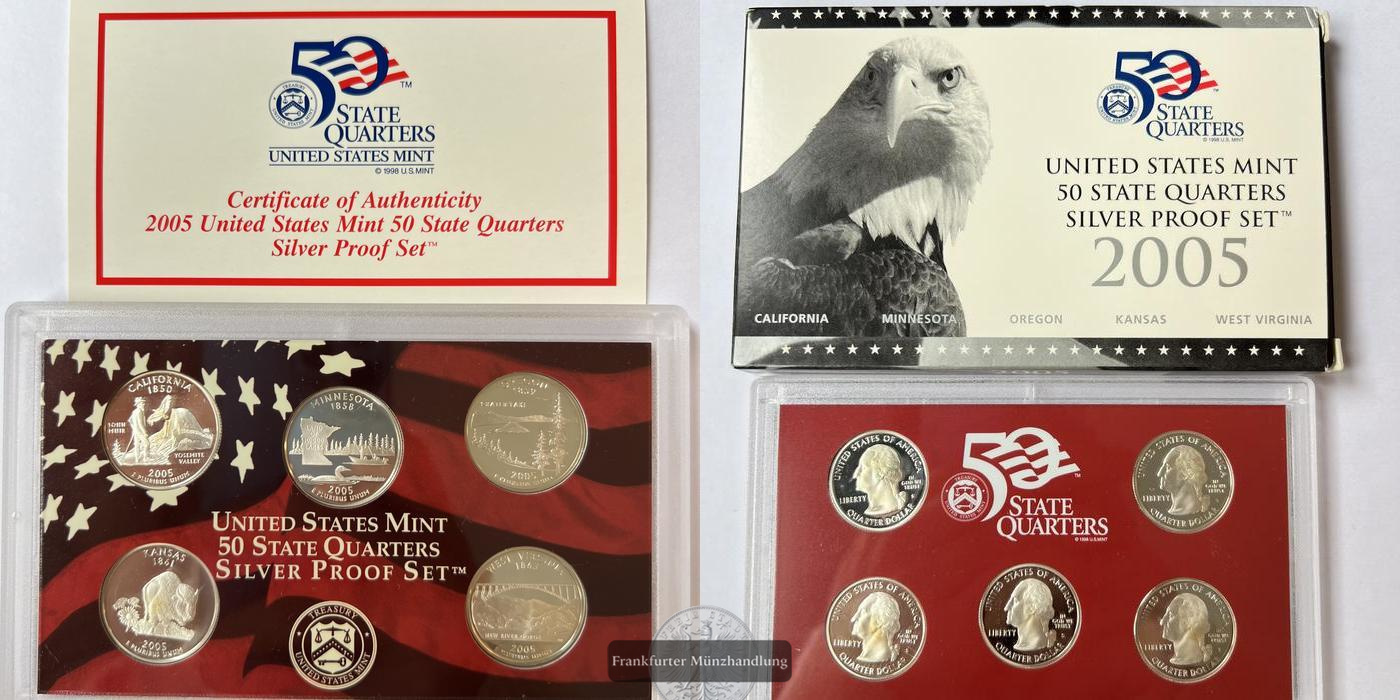 LOT: Usa 50 State Quaters 2005 Proof set FM-FRANKFURT KM#370a-KM#374a Feinsilber: 28,125g   