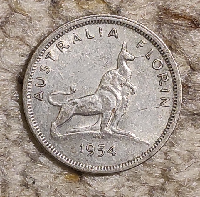  Australien 1 Florin 1954 (= 2 Schilling) SILBER, Elizabeth II.   