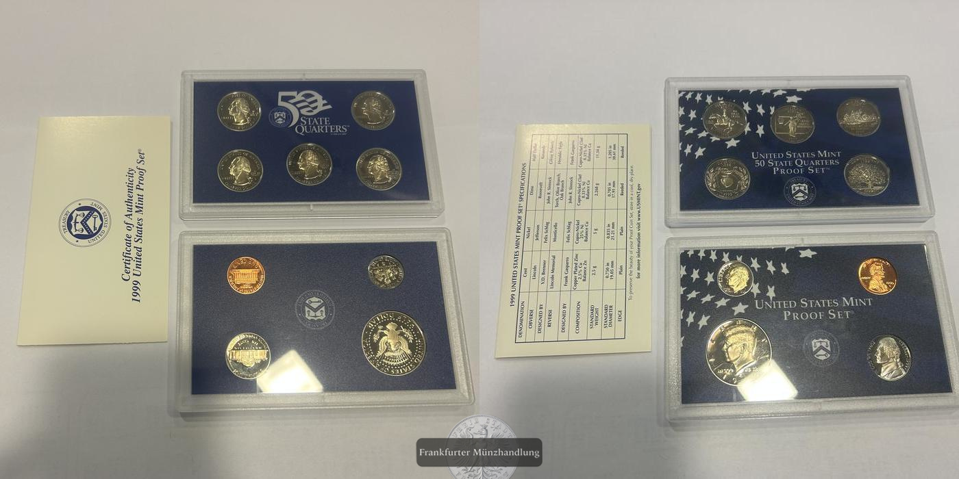  USA United States Mint Proof Set 9 Münzen 1999 FM-Frankfurt   