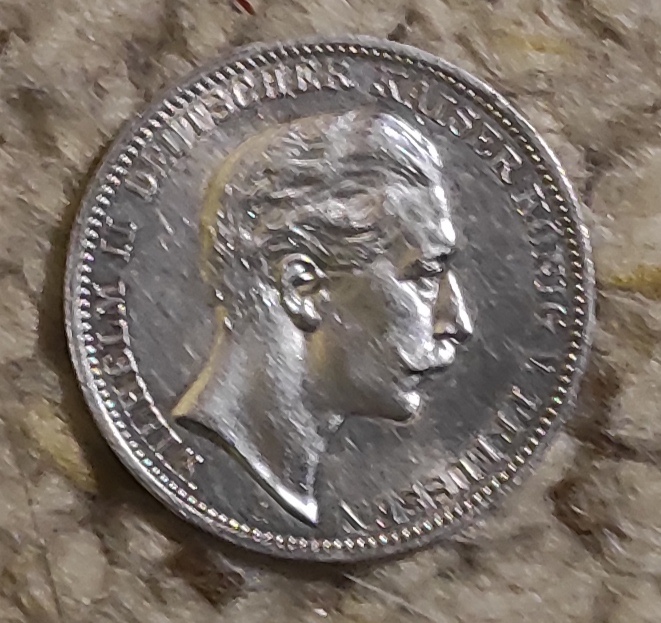  Preußen 3 Mark 1908, SILBER, Wilhelm II.   