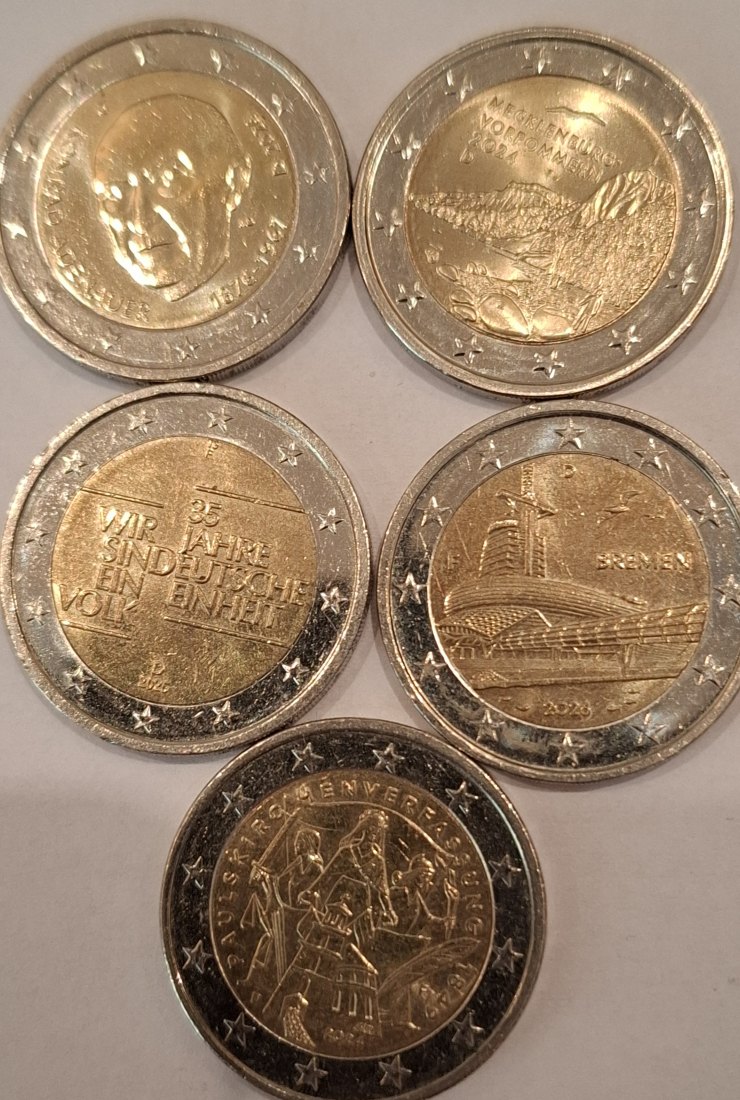  Deutschland 5 x 2 Euro Gedenkmünzen   