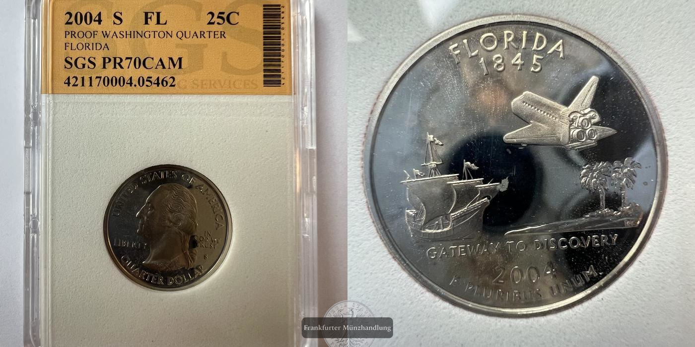  USA ¼ Dollar Washington Quarter 2004 (Florida Proof) FM-FRANKFURT KM#356a Feinsilber: 5,625g   