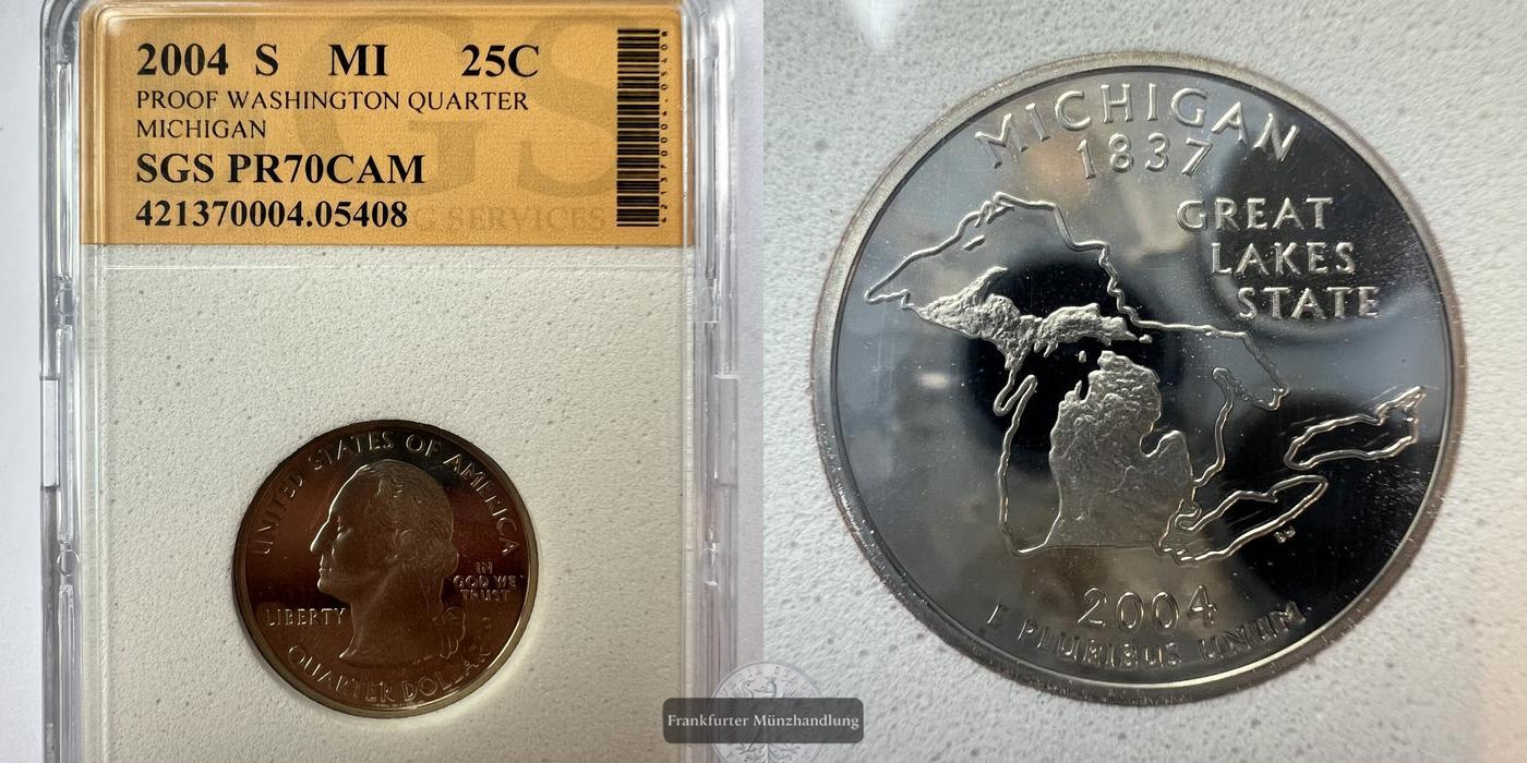  USA ¼ Dollar Washington Quarter 2004 (Michigan Proof) FM-FRANKFURT KM#355a Feinsilber: 5,625g   