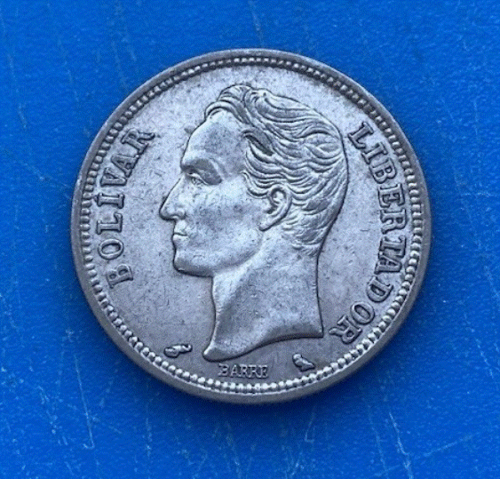  SILBER - Venezuela 1 Bolívar 1960 Simón Bolívar & Staatswappen 835er Silbermünze   