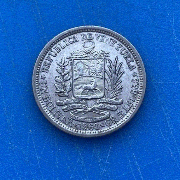  SILBER - Venezuela 1 Bolívar 1960 Simón Bolívar & Staatswappen 835er Silbermünze   