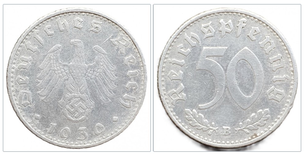  Drittes Reich 50 Reichspfennig 1939 B Wien Alu Münze   