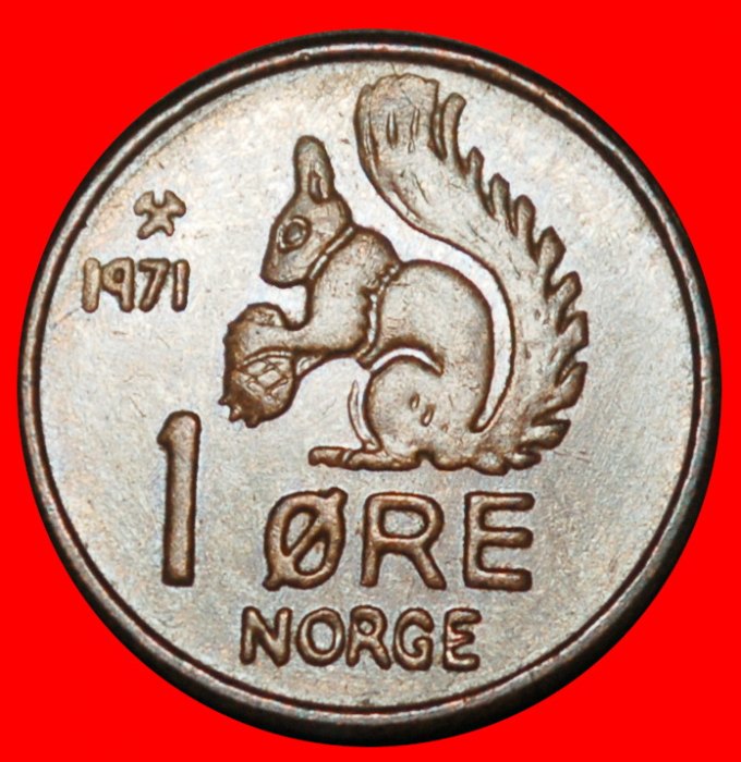 Ⰺ EICHHÖRNCHEN (1958-1972): NORWEGEN ★ 1 OERE 1971! OLAV V. (1957-1991) STEMPEL I!★OHNE VORBEHALT!