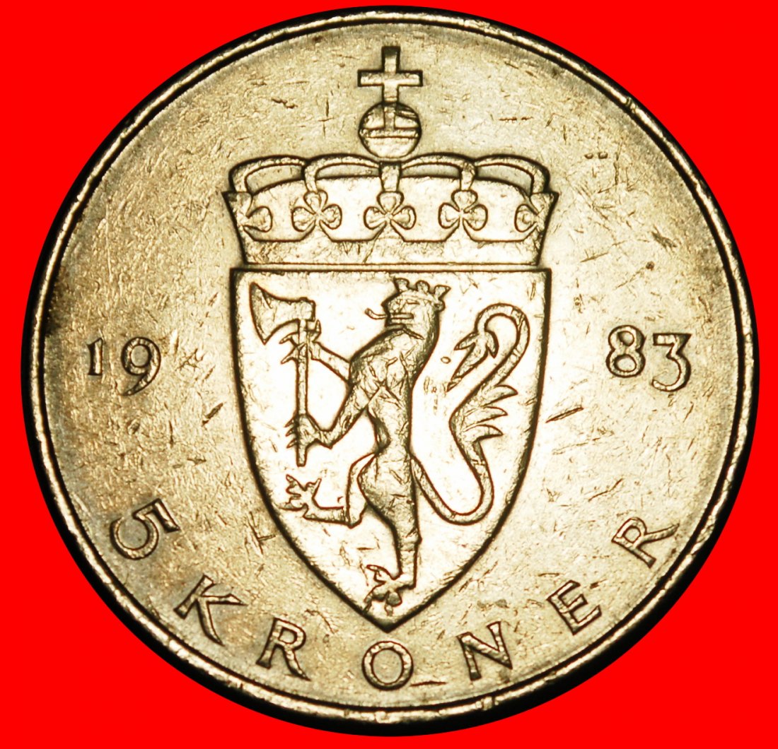Ⰺ LÖWE (1974-1988): NORWEGEN ★ 5 KRONEN 1983 STEMPEL I A rK! OLAV V. (1957-1991)★OHNE VORBEHALT!