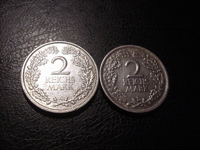 Weimarer Republik 2x 2 Reichsmark 1926 A und D