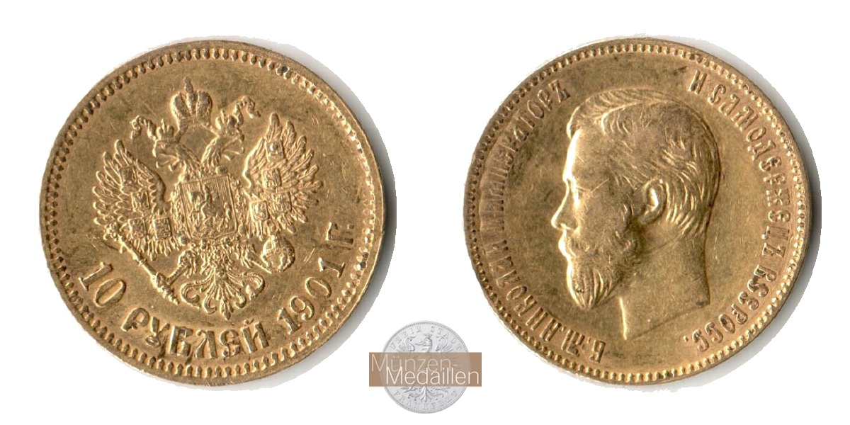  Russisches Zarenreich, Nicolaus II.  10 Roubles 1901.  MM-Frankfurt Y#64 Feingold: 7,74g   