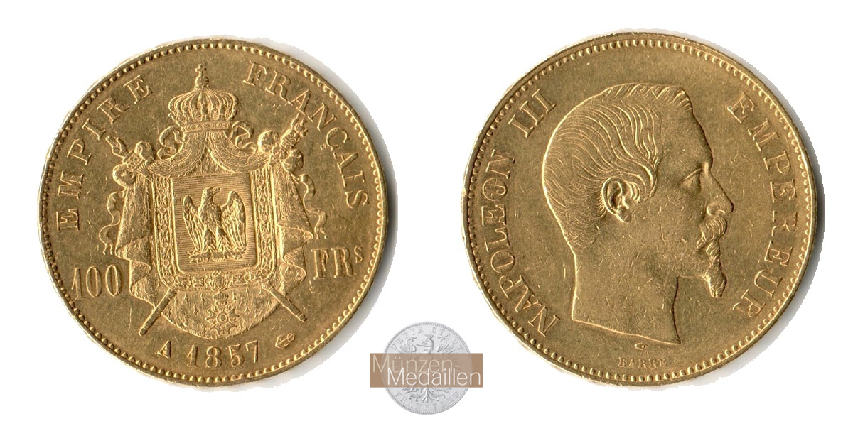 Frankreich 100 Francs MM-Frankfurt Feingold: 29,03g Napoleon III. 1857 A 