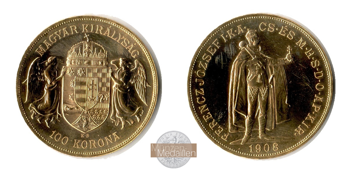 Ungarn, Franz Joseph I. MM-Frankfurt Feingold: 30,49g 100 Kronen 1908 KB 