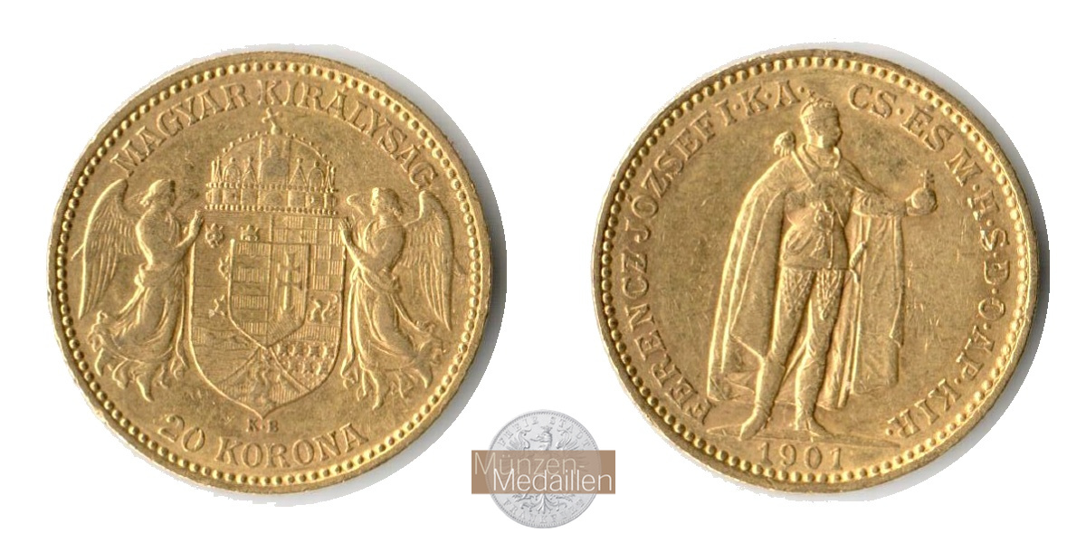 Ungarn, Franz Joseph I (1848-1916) MM-Frankfurt Feingewicht: 6,1g 20 Korona 1901 