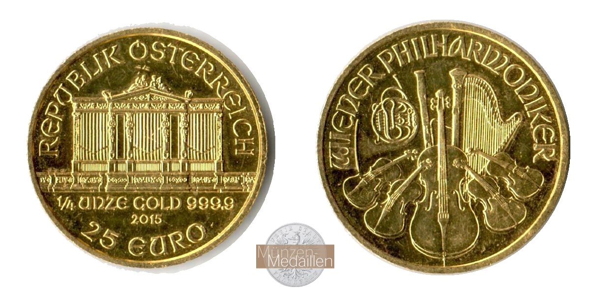 Österreich MM-Frankfurt  Feingewicht: 7,78g Gold 25 Euro (Wiener Philharmoniker) 2015 stempelglanz