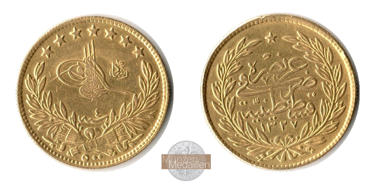 Türkei.Abdul Hamid II., Sultan 1876-1909 MM-Frankfurt Feingewicht: 33,09g 500 Piaster 1902  