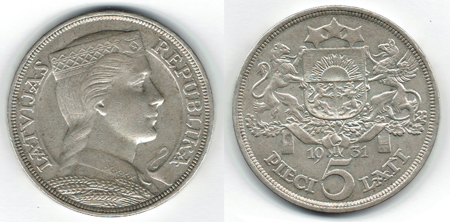  SZAIVERT LETTLAND 5 LATI 1931   
