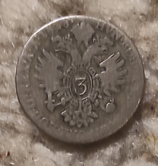  Österreich 3 Kreuzer 1818, SILBER, Franz II., stark abgegriffen   