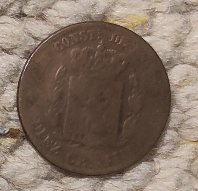 e286: Spanien 10 Centimos 1878, etwas abgegriffen   
