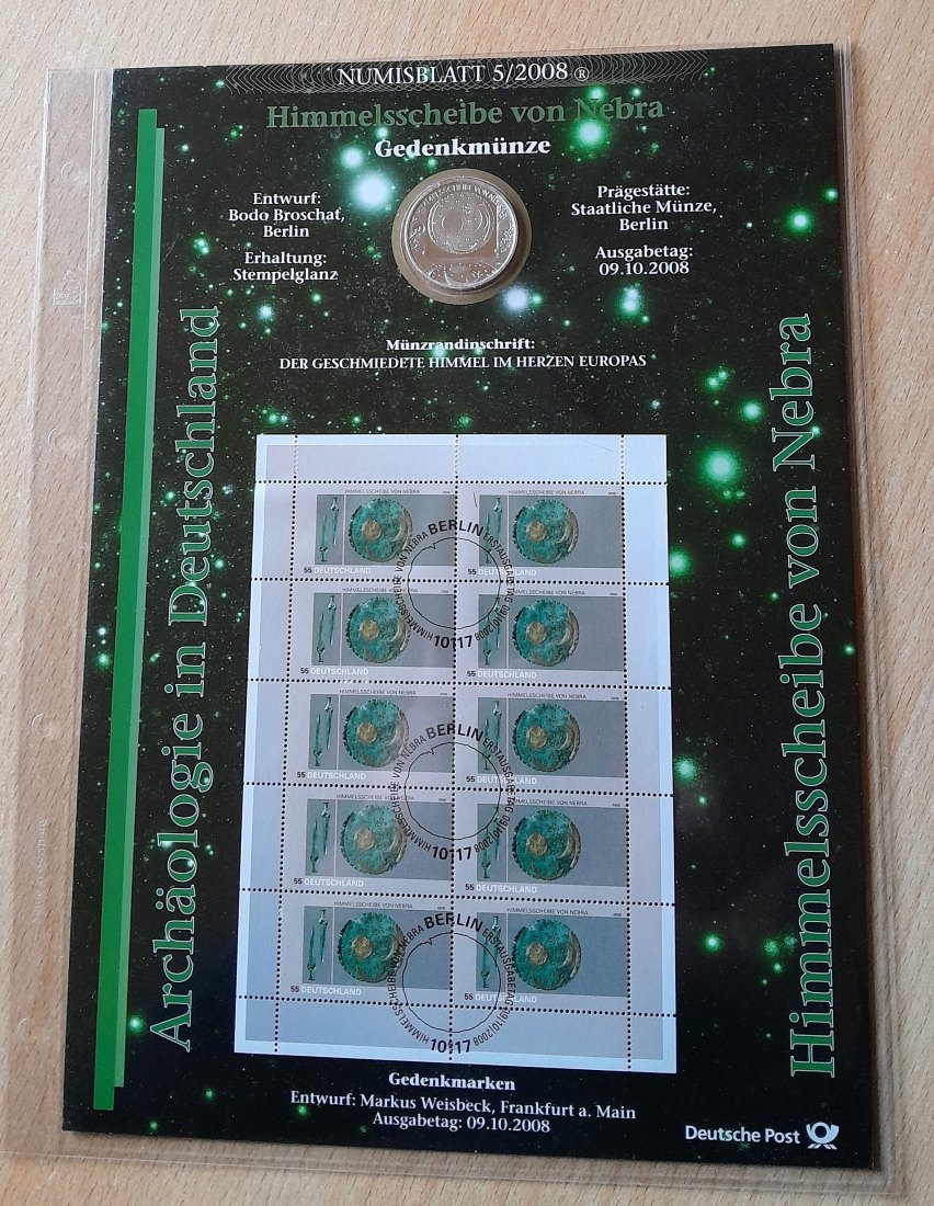  10 Euro 2008 Himmelsscheibe von Nebra stempelglanz mit Numisblatt   