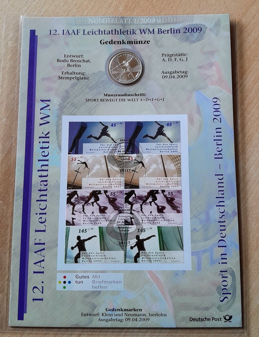  10 Euro 2009 Leichtathletik WM stempelglanz mit Numisblatt   