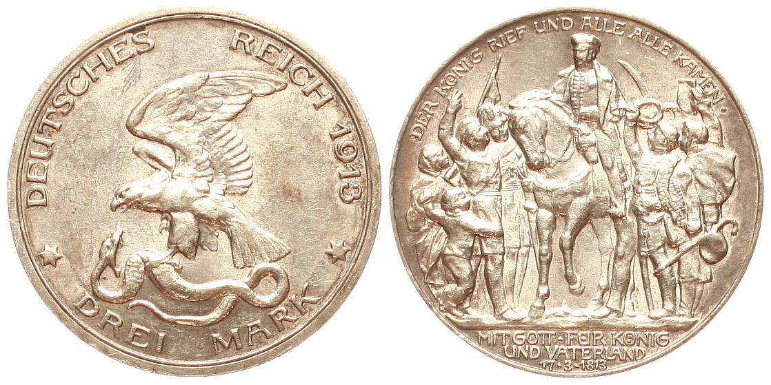  Preussen: 3 Mark 1913, Wilhelm II., Befreiungskriege   