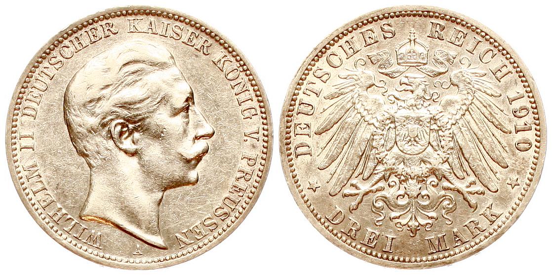  Preussen: Wilhelm II., 3 Mark 1910 A   