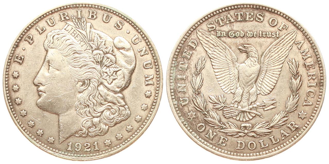  USA: 1 Dollar 1921, Morgan-Type, schöne Patina, näheres unten!   