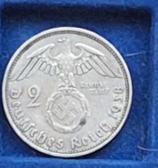  Deutsches Reich, 2 Reichsmark, 1939 Paul von Hindenburg Silber   