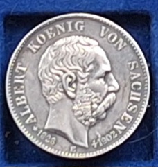  Deutsches Kaiserreich. 2 Mark. ♧1902 Albert*1828 König von Sachsen Silber tragbare Brosche   