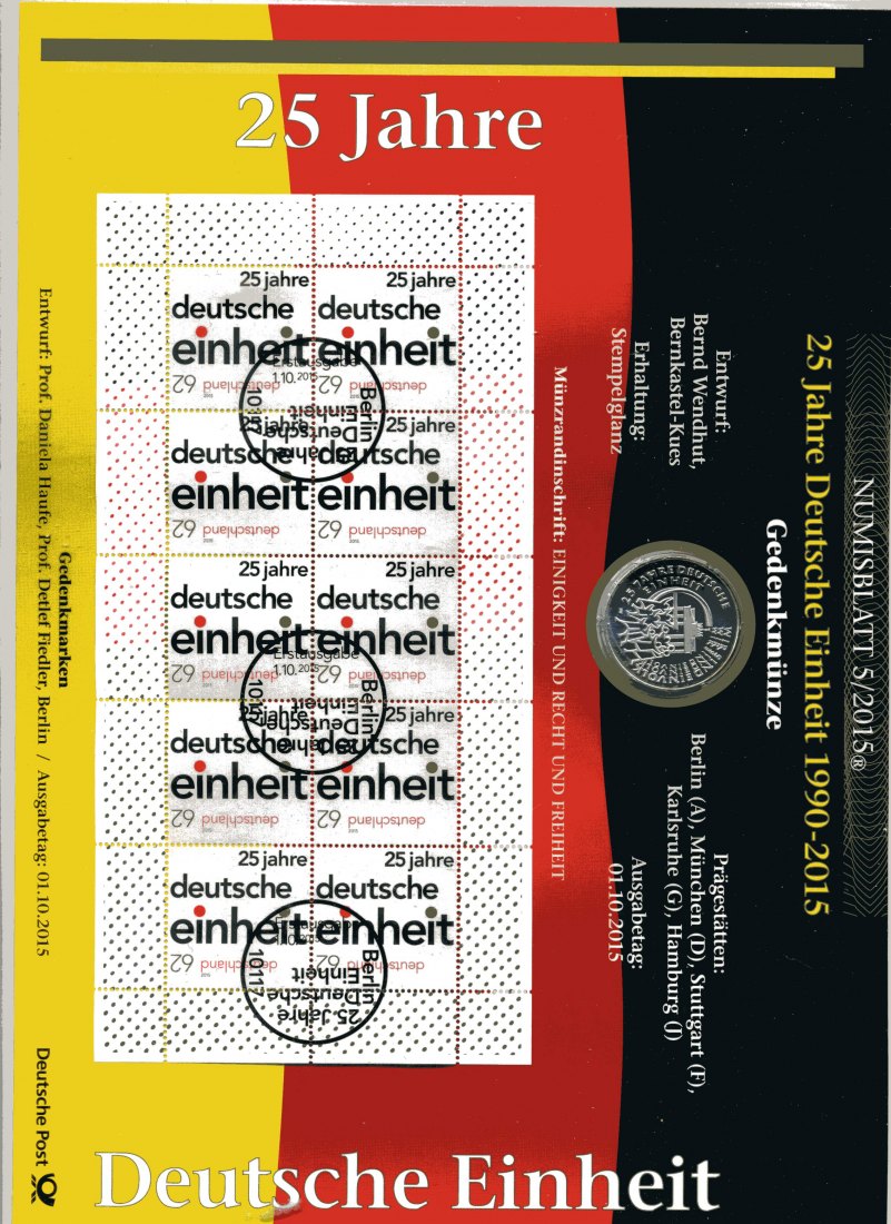 25 Euro 2015 25 J. Deutsche Einheit mit tollem Numisblatt