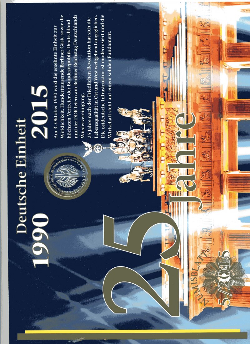  25 Euro 2015 25 J. Deutsche Einheit mit tollem Numisblatt   