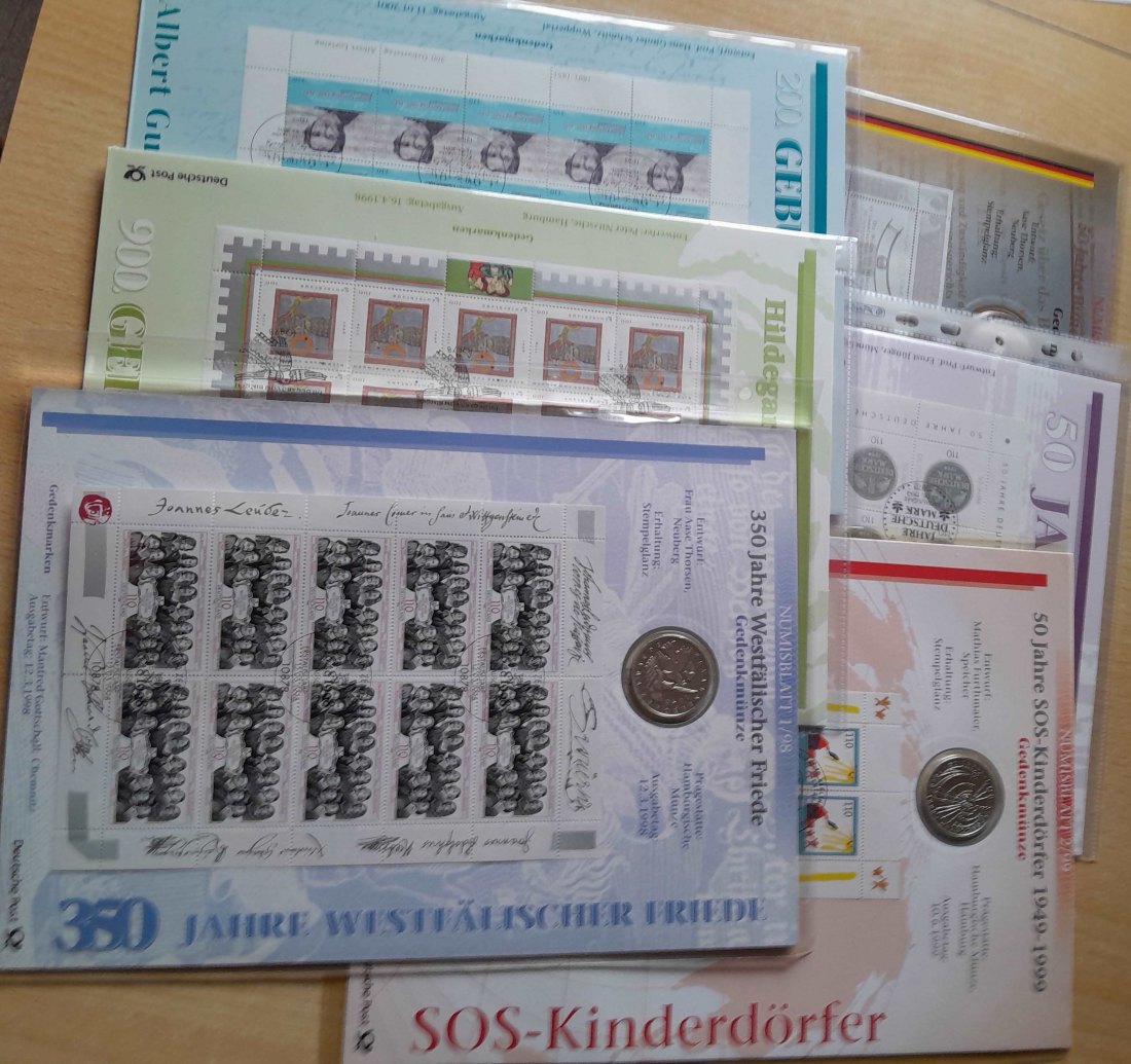  17 x 10 DM stgl. 1998 bis 2001 in tollen Numisblättern 245 Gramm Feinsilber   
