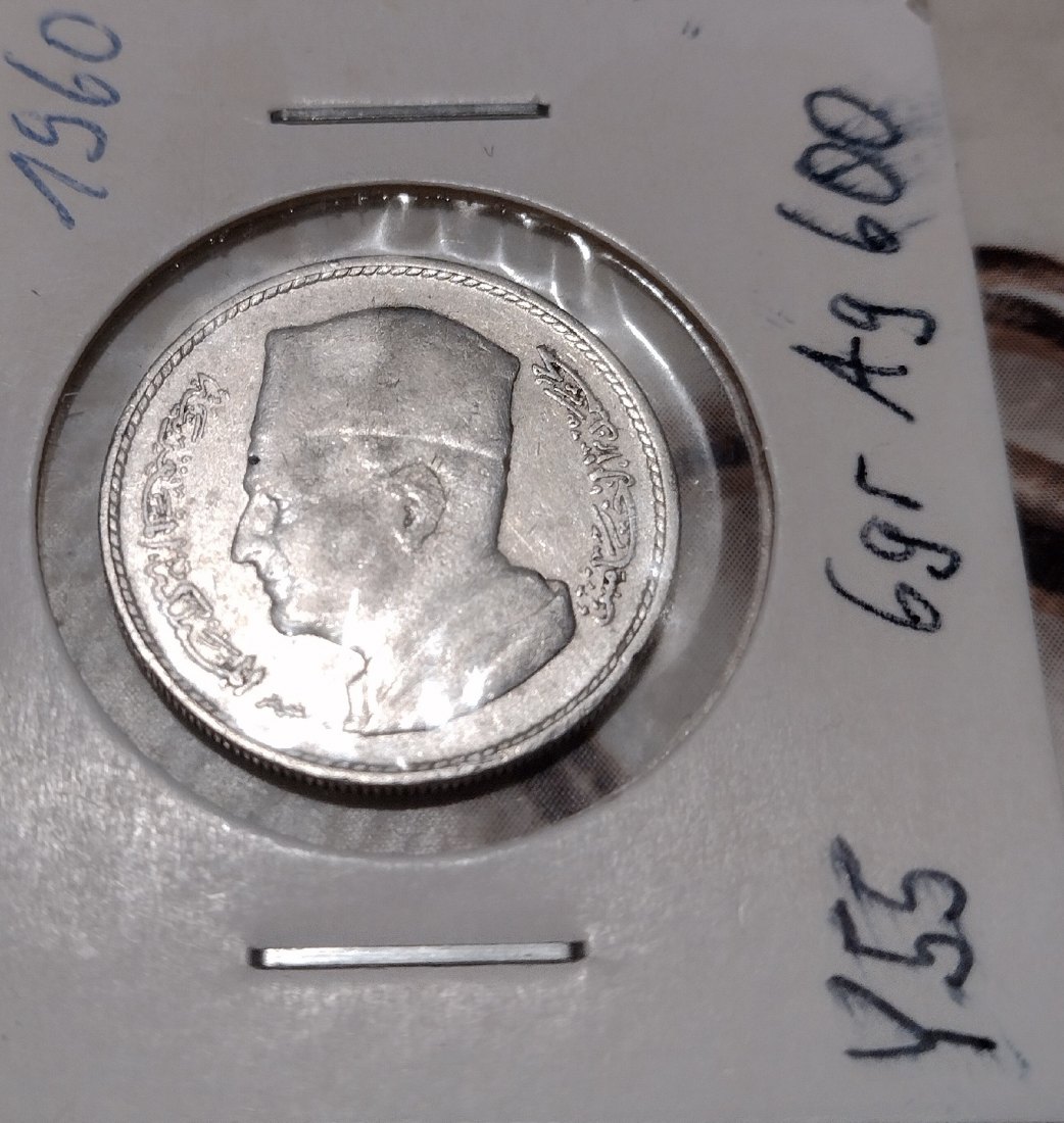  Silbermünze Marokko 1 dirham 1960   