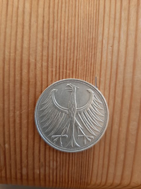 BRD 1951 D, 5 DM Silbermünze Heiermann sehr schön erhalten