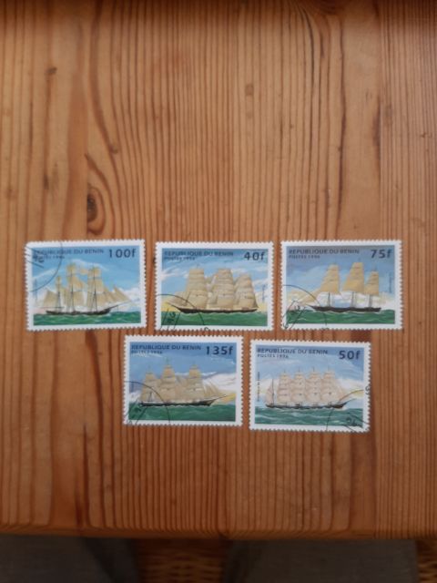Republique du Benin 1996, 5 Briefmarken mit Motiv Segelschiffe gestempelt