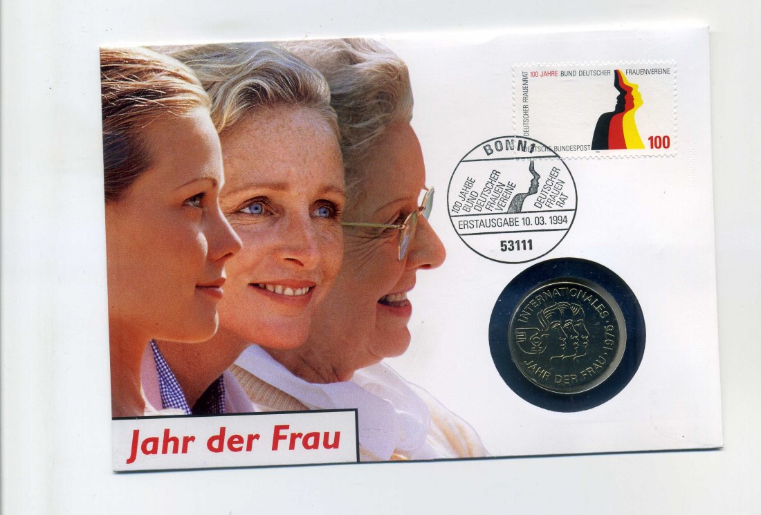  5 Mark 1975 Jahr der Frau stgl. im seltenen Numisbrief Jahr der Familie selten   