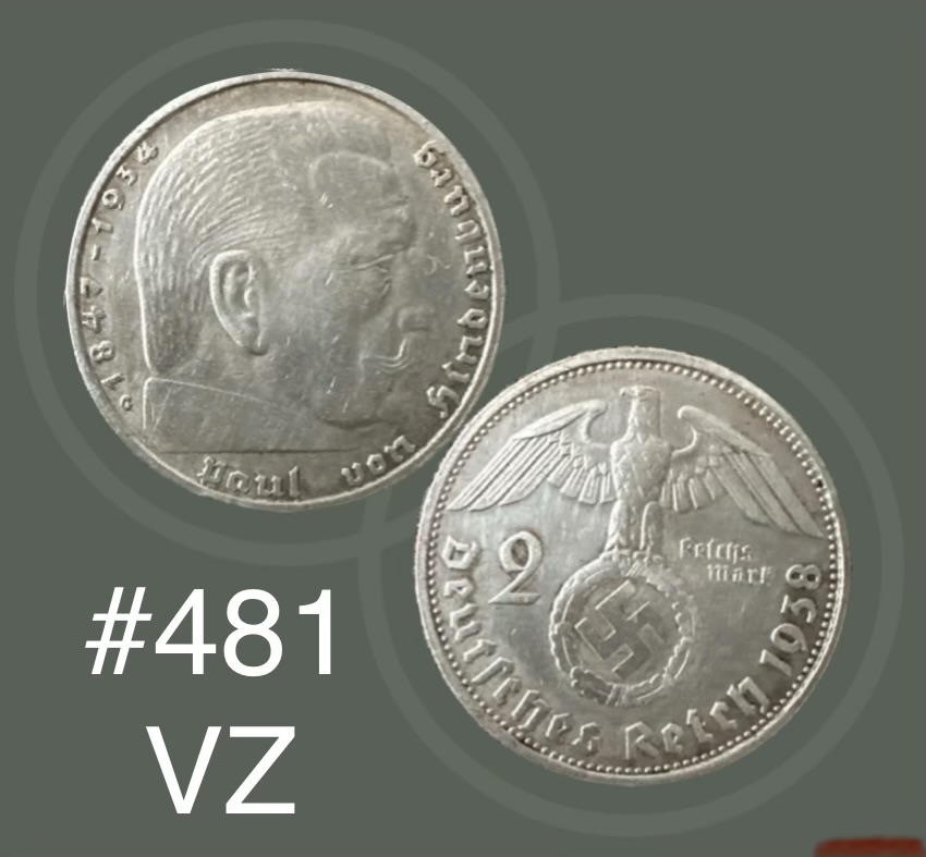  #481 Deutschland - Drittes Reich- 2 Reichsmark- Gemeinsame Serie-1938G-VZ-KM# 93   
