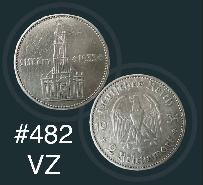  #482 Deutschland-Drittes Reich-2 Reichsmark-1.Jahrestag-Garnisonkirche Potsdam-1934A-VZ-KM# 81   