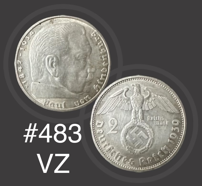  #483 Deutschland - Drittes Reich- 2 Reichsmark- Gemeinsame Serie-1939F-VZ-KM# 93   