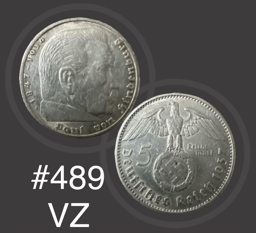  #489 Deutschland - Drittes Reich- 5 Reichsmark- Gemeinsame Serie-1937A-VZ-KM# 94   