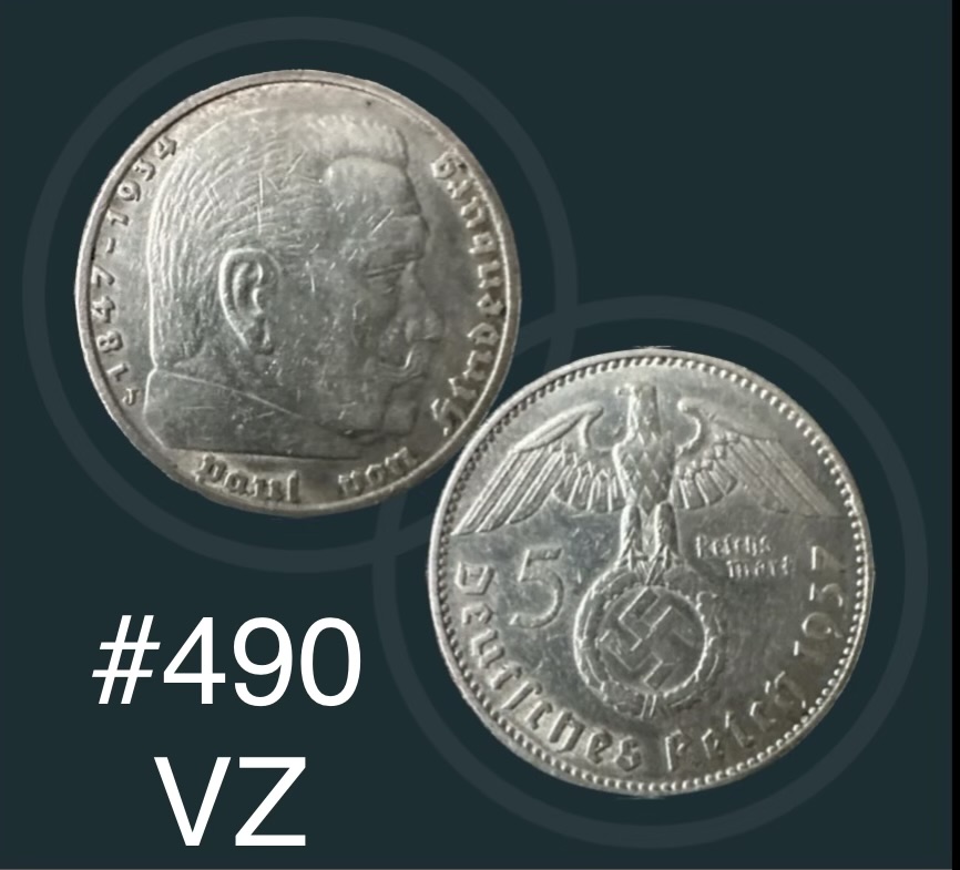 #490 Deutschland - Drittes Reich- 5 Reichsmark- Gemeinsame Serie-1937J-VZ-KM# 94   