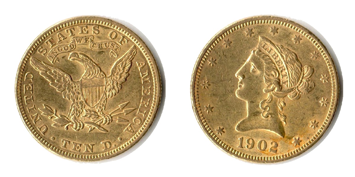 USA  10 Dollar MM-Frankfurt Feingold: 15,05g Eagle 1902 
