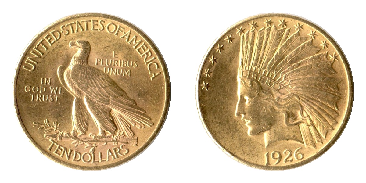  USA 10 Dollars (Indian Head) 1926 MM-Frankfurt KM#130 Feingold: 15,05g   