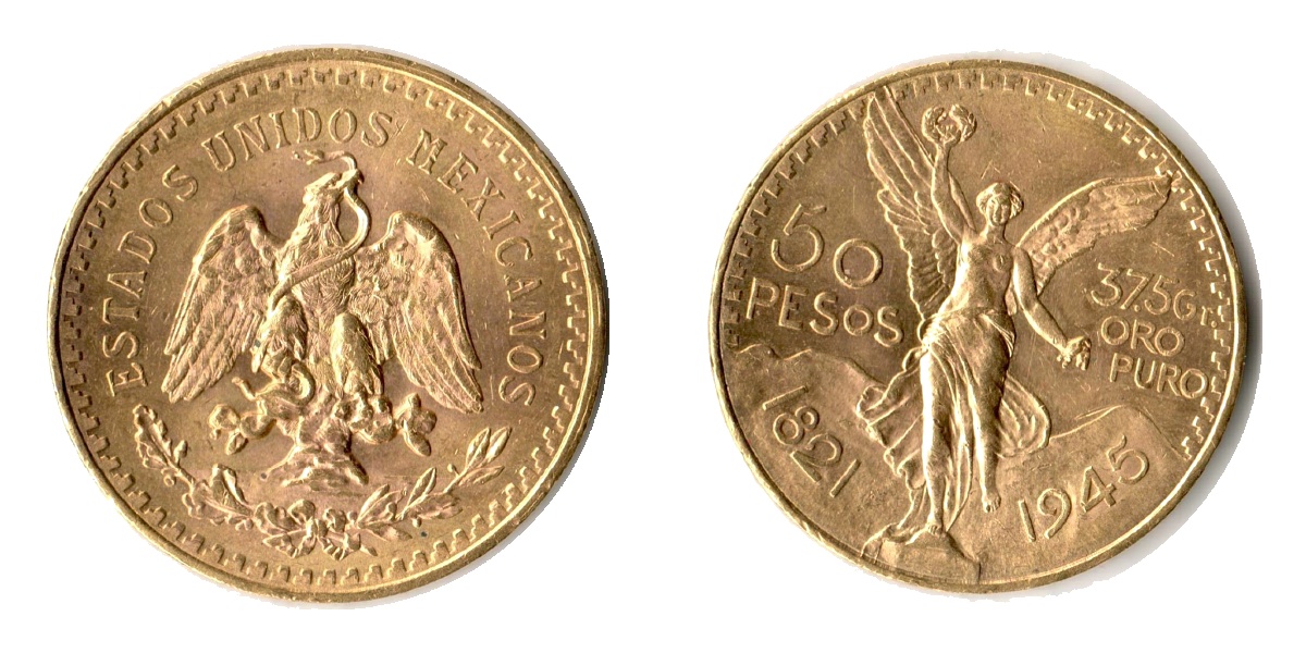 Mexiko MM-Frankfurt Feingold: 37,50g 50 Pesos 1945 