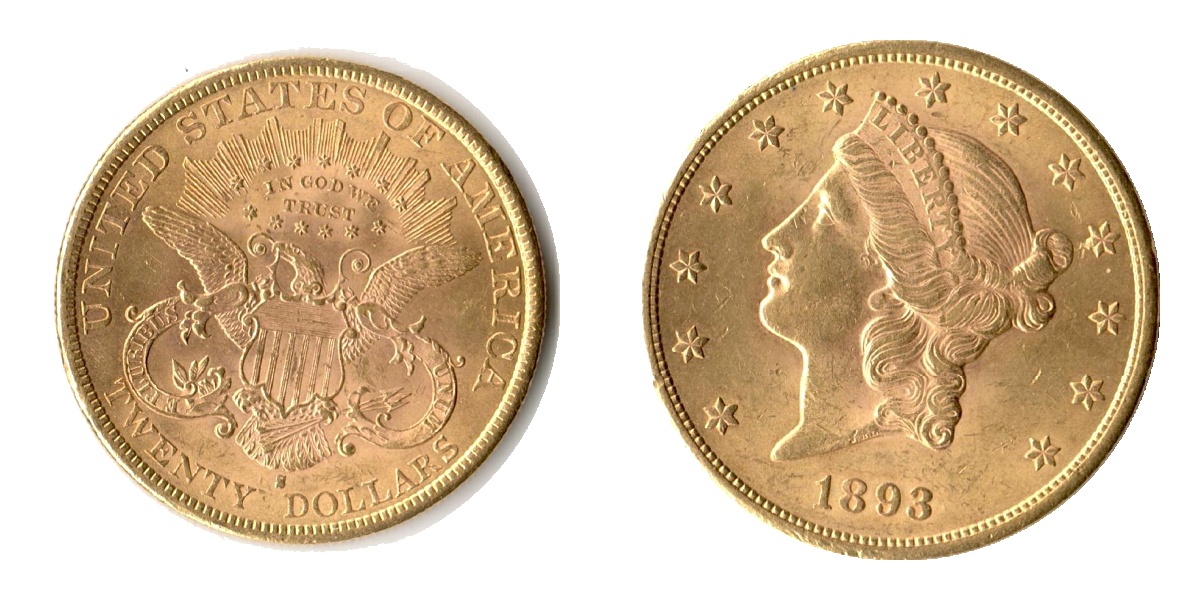 USA  20 Dollar MM-Frankfurt Feingold: 30,09g Double Eagle 1893 