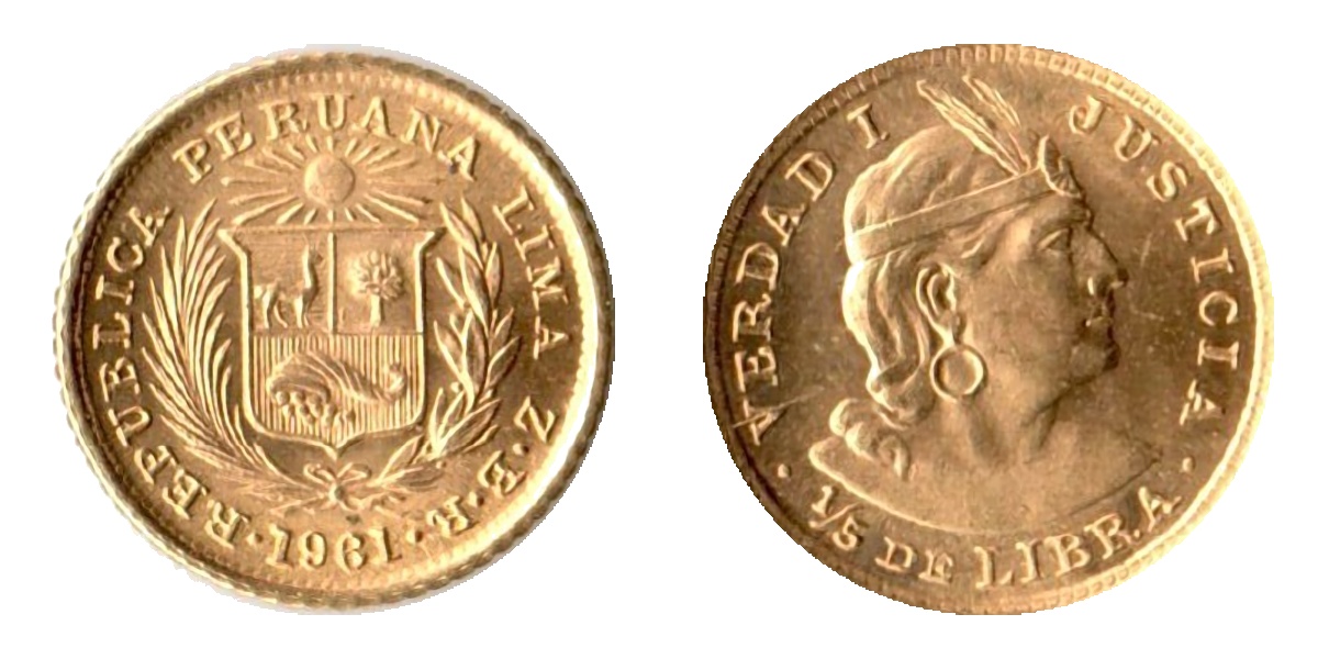 Peru, Republik seit 1822 MM-Frankfurt Feingold: 1,47g 1/5 Libra 1961 Z.B.R. 