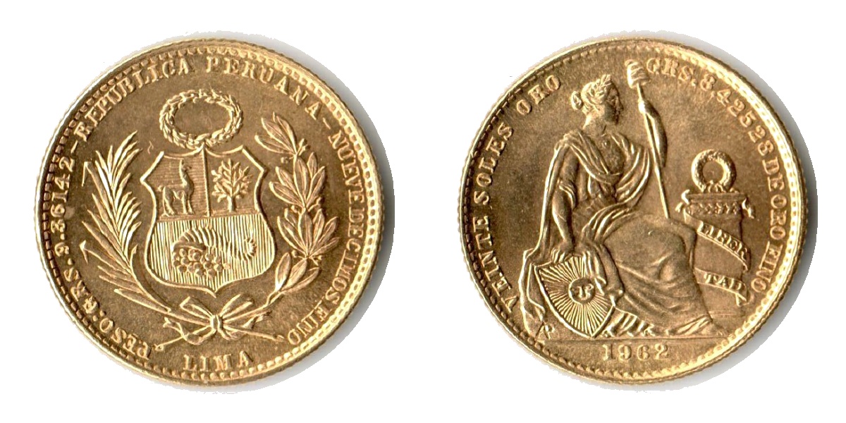  Peru, Republik seit 1822.  20 Soles Oro 1966.  MM-Frankfurt KM#229 Feingold: 8,424g   